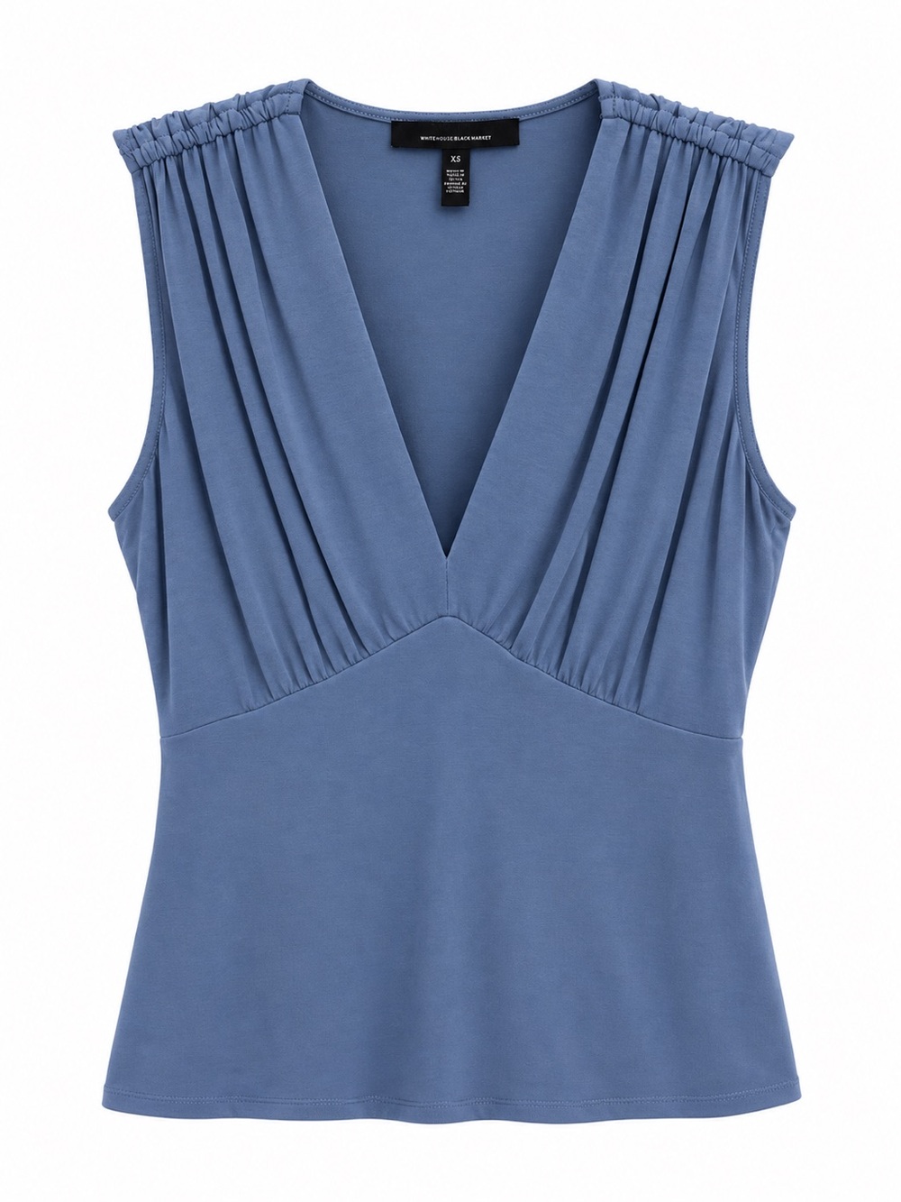 White House Black Market Dusty Blue V-Neck Sleeveless Gathered Camisole
